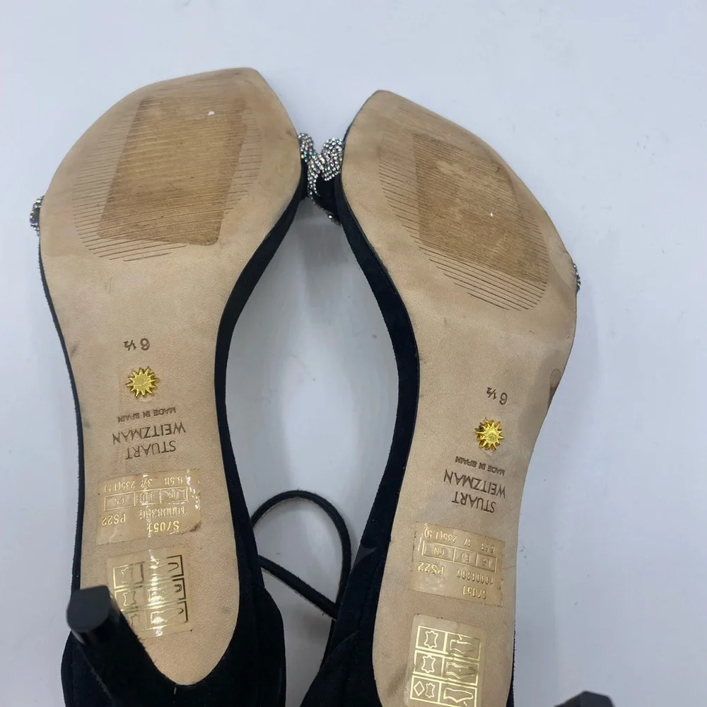 STUART WEITZMAN Nudistcurve‎ 75 Embellished Suede Ankle-Strap Sandals size 6.5